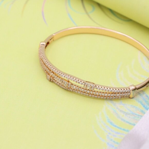 Triple Row Rose Gold Bangle with Sparkling Geometric Accents, XPBL0557 - Picture 5 of 12